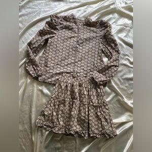 Bishop + Young Pink & Black Floral Puff Sleveve Blouse & Skirt Set Small Boho